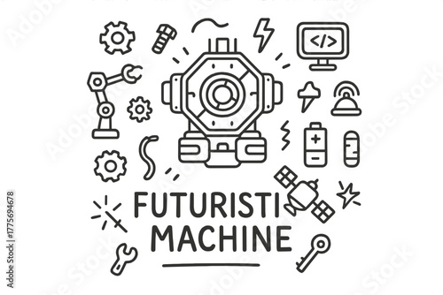 Futuristic Machine Doodle. Futuristic machine. Hand-drawn doodle illustration of futuristic machine. In the