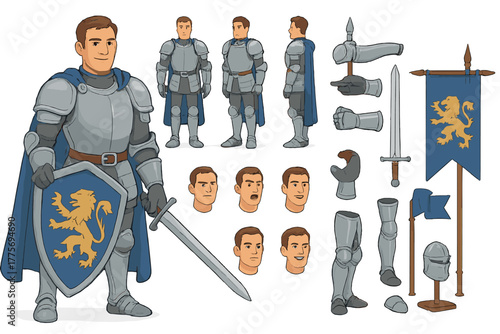 Knight Character Creator. Cartoon realistic vector illustration, Character constructor style, isolated