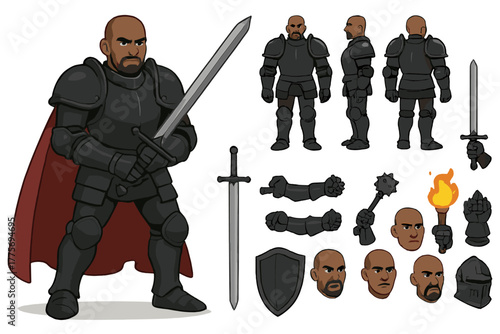 Knight Character Constructor. Cartoon realistic vector illustration, Character constructor style, isolated