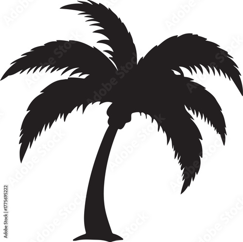 Stylized palm tree silhouette with tropical foliage and vibrant colors