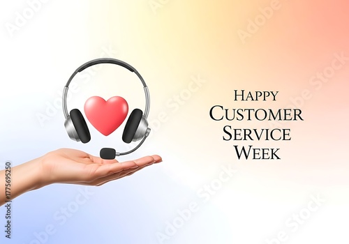 Celebrate customer service week with a heartshaped headset on a hand