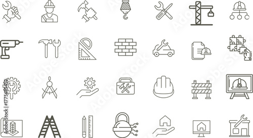 Contractor Workflow UI Components:Technical Line Art Tools for Construction Management Software and Hardware E-commerce Platforms