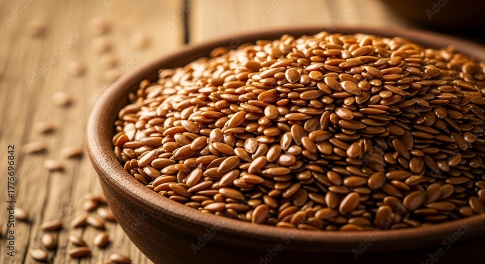 Obraz premium Healthy Flax Seeds Nestled In a Rustic Bowl for Cooking and Dietary Purposes