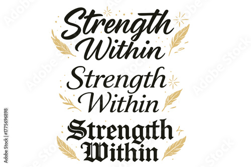 Calligraphy Strength Variations. Strength Within. Create a calligraphy lettering illustration of the phrase: