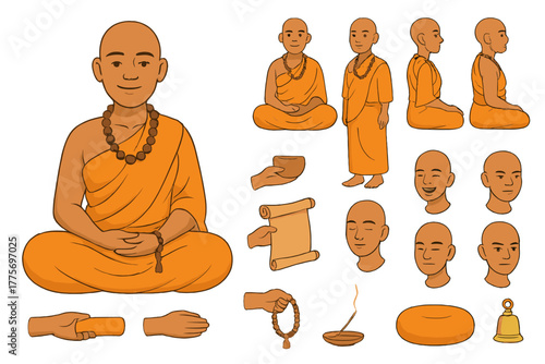 Philosopher Monk Character. Cartoon realistic vector illustration, Character constructor style, isolated