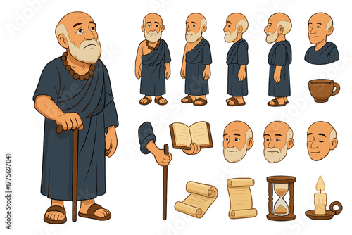 Philosopher Avatar Creator. Cartoon realistic vector illustration, Character constructor style, isolated