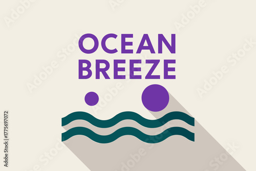 Minimalist Ocean Typography. Ocean Breeze. geometric sans-serif typography with flat clean fills, long angled
