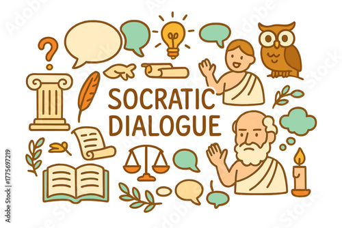 Socratic Dialogue Doodle. Socratic Dialogue. Hand-drawn doodle illustration of Socratic dialogue. Speech