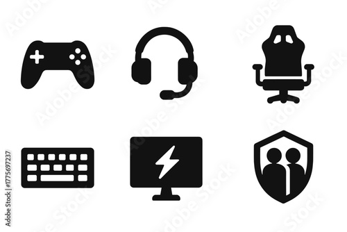 Esports Icon Set. Esports teams. Filled icon set of esports teams: game controller, headset, trophy, gaming