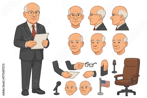 Presidential Character Constructor. Cartoon realistic vector illustration, Character constructor style,