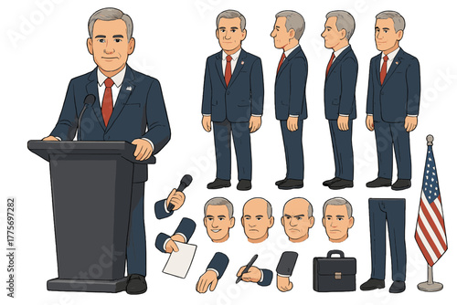 Presidential Character Kit. Cartoon realistic vector illustration, Character constructor style, isolated