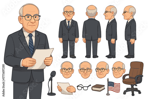 Presidential Character Builder. Cartoon realistic vector illustration, Character constructor style, isolated