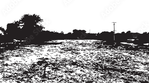 Black and White Countryside Field Silhouette