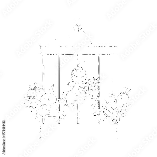 Carousel horse ride illustration for children's book or nursery decor vintage style design vector art