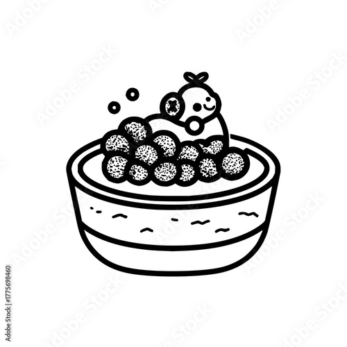 Cute bear taking a bath in a bowl full of bubbles vector illustration black and white line art design