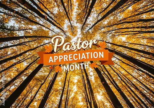 Pastor appreciation month banner against a background of autumn trees