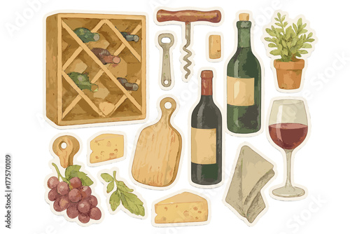 Watercolor Home Bar Stickers. Building a home bar or wine rack. Realistic hand-painted watercolor style