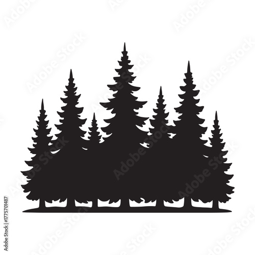 Evergreen Forest Silhouette Vector Illustration Featuring Pine Trees Conifer Woodland Graphic Design Element Nature Scene Outdoor Adventure Wooded Area Natural Habitat