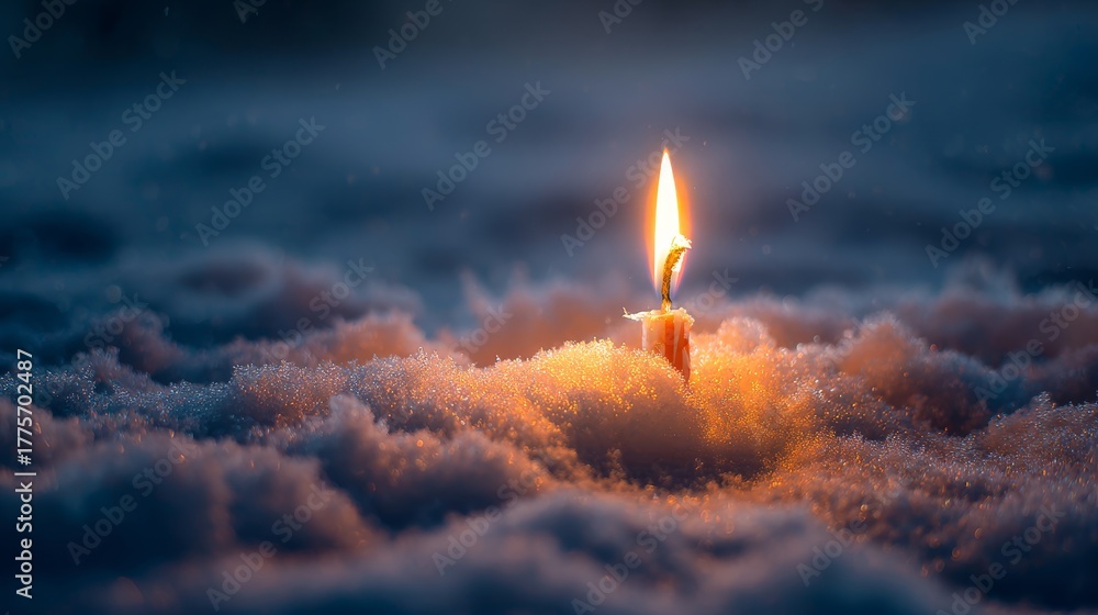 Fototapeta premium Melting snow around warm birthday candle flame