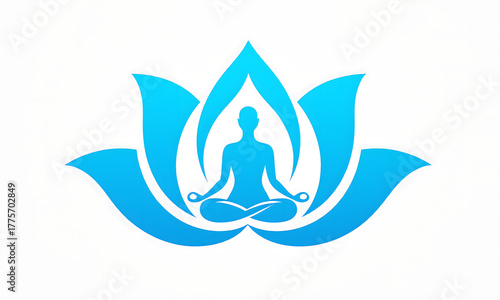 Blue Yoga Lotus Flower Silhouette: Peaceful Meditation and Wellness Design