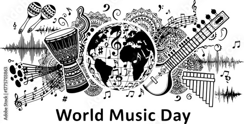 Musical elements and patterns for world music day design
