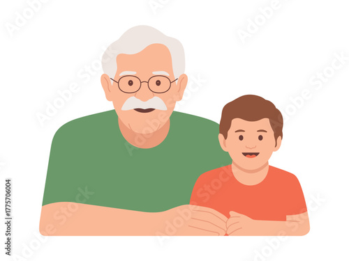 A grandfather and grandson pose together for a picture, showcasing intergenerational connection and warmth.