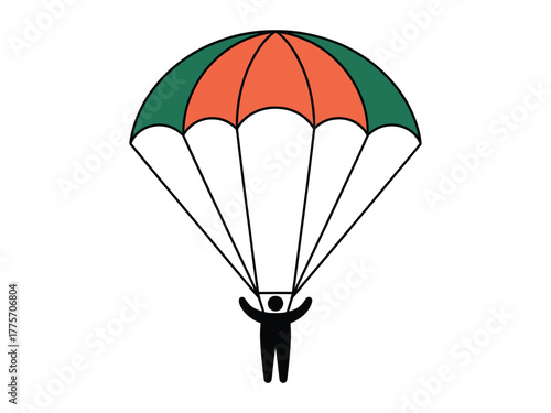 A person descends safely under a colorful parachute during a skydiving adventure.