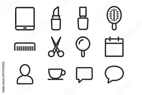 Beauty Services Icons. Beauty services digital. Line outline icon set of beauty services digital: tablet,