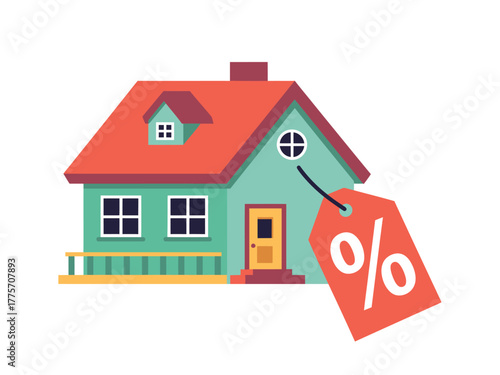 A house with a sale tag indicating a percentage discount, representing real estate deals.