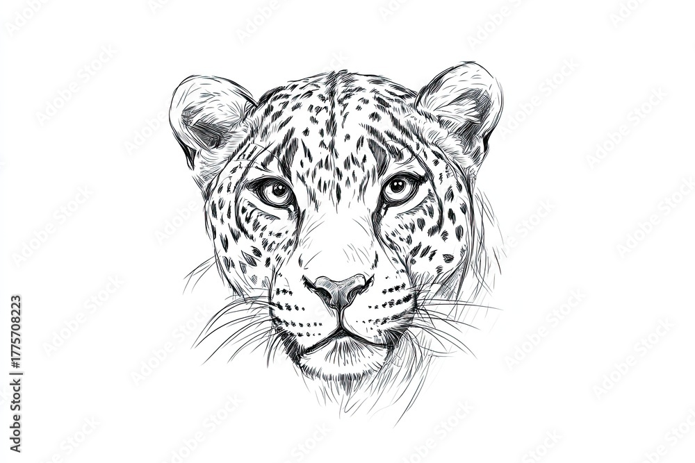 Fototapeta premium Detailed black and white illustration of a leopard face
