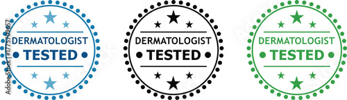 Dermatologist Tested Label | Dermatologist Tested Stamp in Blue, Black and Green | Product Verified Badge for Skincare Packaging, Marketing Materials and E-commerce