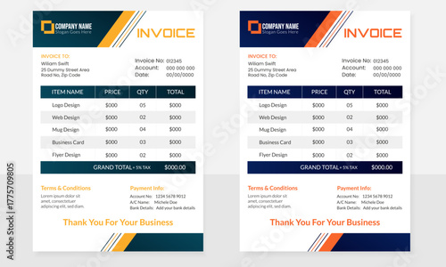Clean minimal invoice template design layout