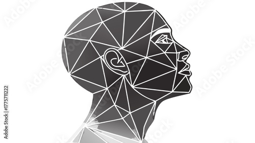 Abstract geometric portrait of a person in profile with triangular facets and white outlines vreated with genrated ai