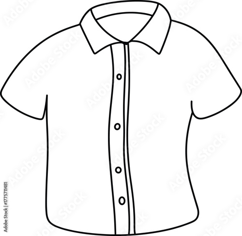 Classic short sleeve shirt, button down design, fashion flat sketch, casual apparel vector illustration for designers