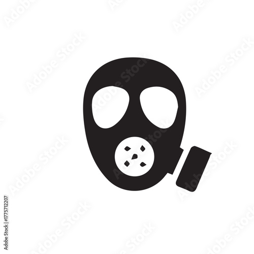 A simple black gas mask icon representing protection from hazardous materials, chemical threats, and toxic environments. A vector symbol of safety and survival