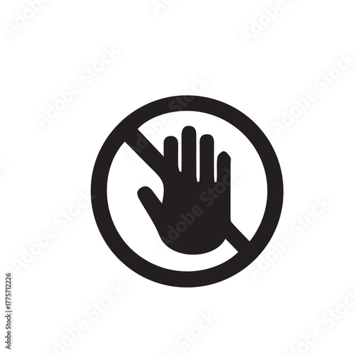 Universal prohibition symbol featuring an open hand inside a crossed-out circle, universally indicating 'do not touch,' 'stop,' or restricted access for safety and regulatory compliance