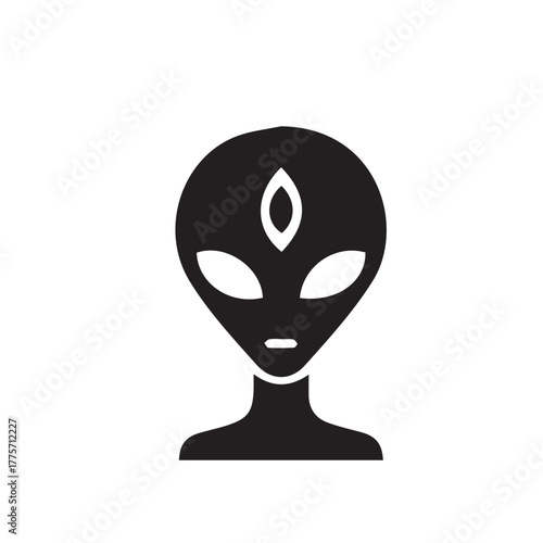 Silhouette Alien Head Icon with Three Eyes - Extraterrestrial Symbol for Sci-Fi & Design