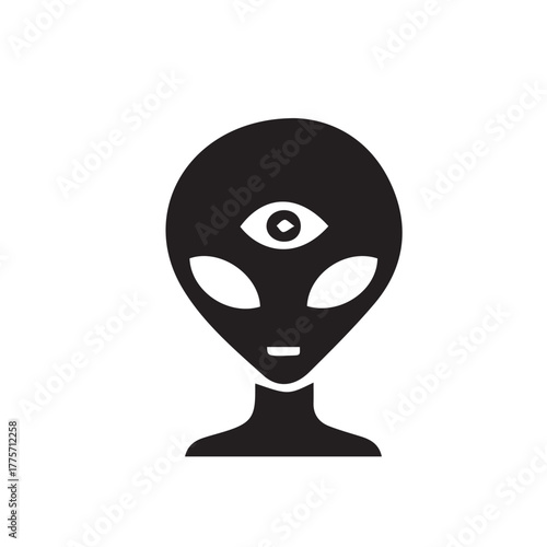 Black Alien Silhouette with Third Eye - Mysterious Extraterrestrial Icon in Simple Design