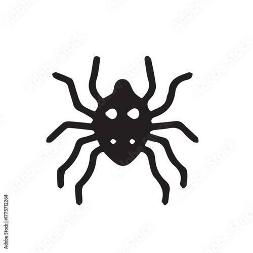 Minimalist black spider icon illustration depicting a creepy crawly insect, perfect for Halloween decorations, web graphics, spooky themes, or a simple bug symbol
