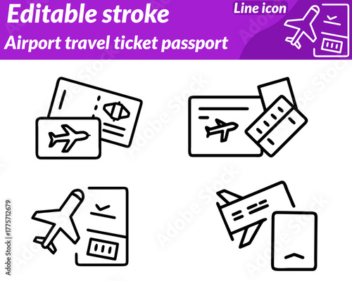 A modern vector illustration symbolizing air travel and international. journeys featuring a passport airplane boarding ticket arranged in a sleek composition.The icon highlights global travel tourism.