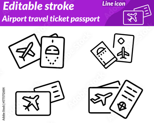 A modern vector illustration symbolizing air travel and international. journeys featuring a passport airplane boarding ticket arranged in a sleek composition.The icon highlights global travel tourism.
