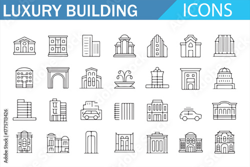 Vector line art of luxury property, towers, and office architecture