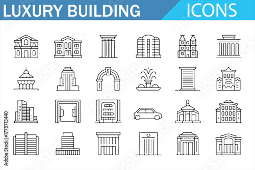 Modern architecture icons showing elegant city skyline and towers