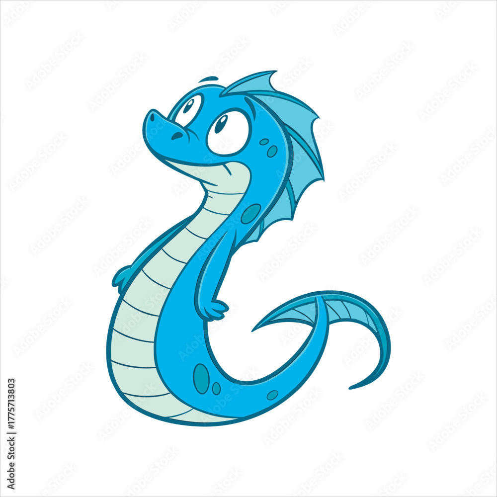 Obraz premium Cute cartoon seahorse character with big eyes and flowing fins