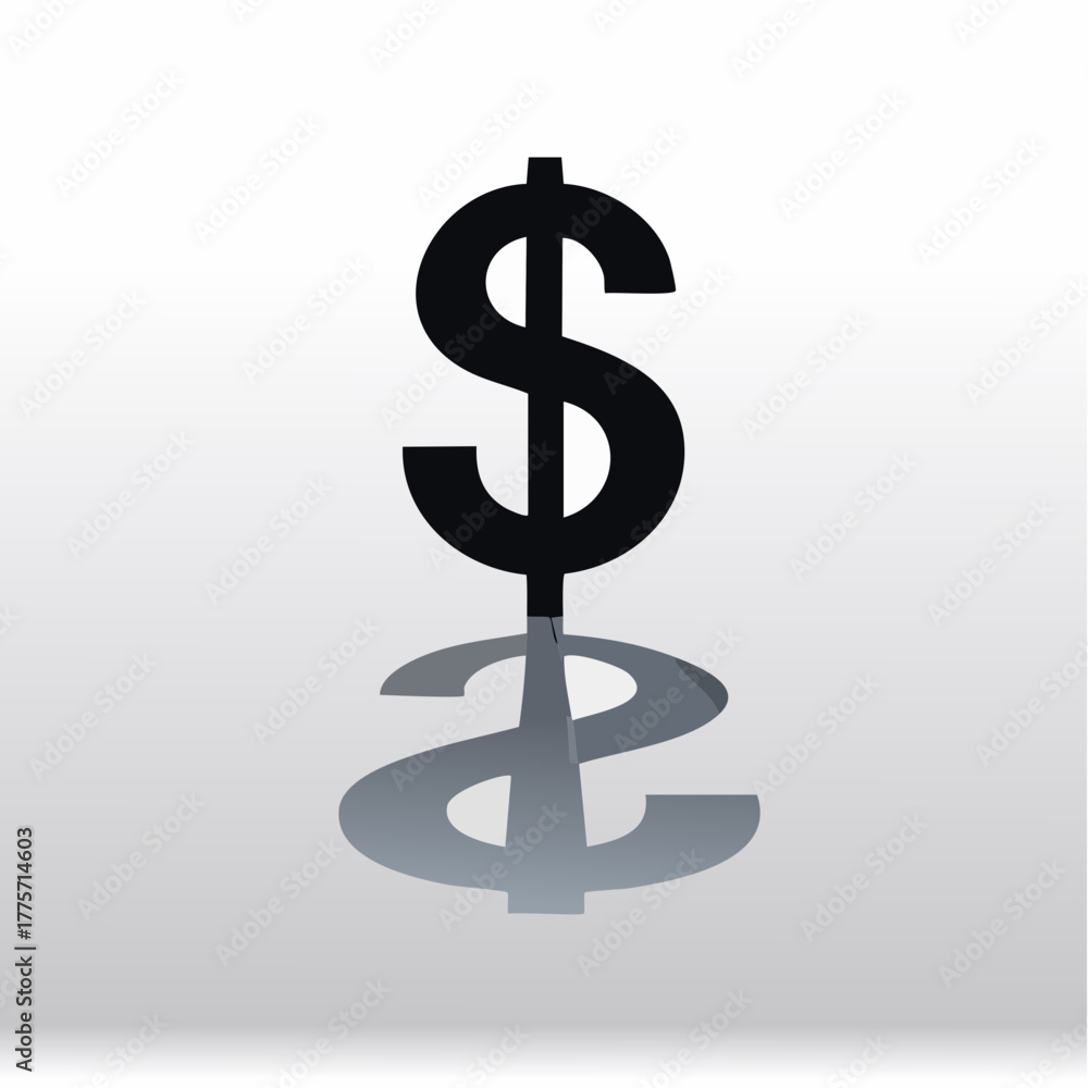 Obraz premium A tiny, single dollar sign is magnified to look enormous, casting a long, ominous shadow across the floor.