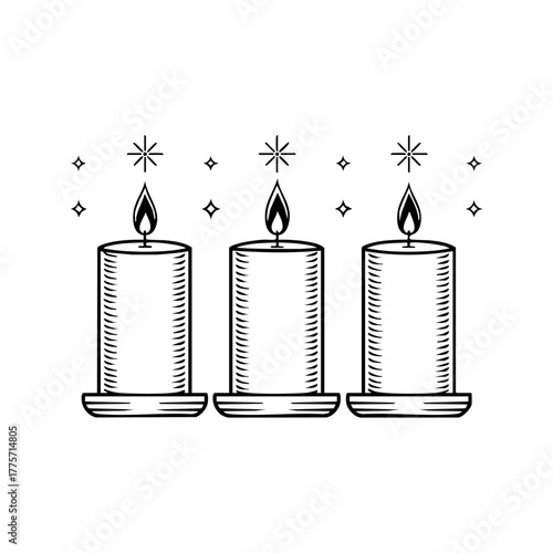 Three glowing candles radiating warmth and light, representing peace, hope, and comfort during the quiet winter nights.