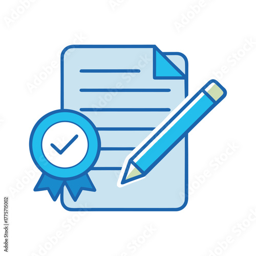 Document approval certificate pen paper icon represents agreement contract quality assurance and business success