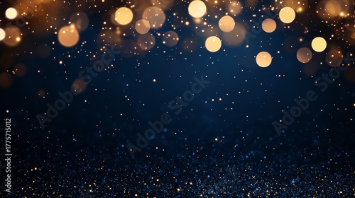 Sparkling navy backdrop with golden shimmer and elegant light vibrations for festive celebration