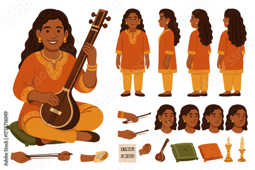 Musician Character Compilation. Cartoon realistic vector illustration, Character constructor style, isolated