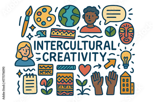 Intercultural Creativity Doodle. Intercultural Creativity. Hand-drawn doodle illustration of intercultural